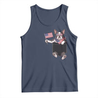 Funny Patriotic French Bulldog in Pocket Graphic Tank Top Cute Frenchie Waving US Flag Sunglasses Faux Summer