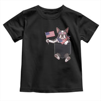 Funny Patriotic French Bulldog in Pocket Graphic Toddler T Shirt Cute Frenchie Waving US Flag Sunglasses Faux Summer