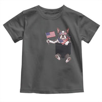 Funny Patriotic French Bulldog in Pocket Graphic Toddler T Shirt Cute Frenchie Waving US Flag Sunglasses Faux Summer