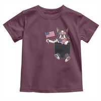 Funny Patriotic French Bulldog in Pocket Graphic Toddler T Shirt Cute Frenchie Waving US Flag Sunglasses Faux Summer