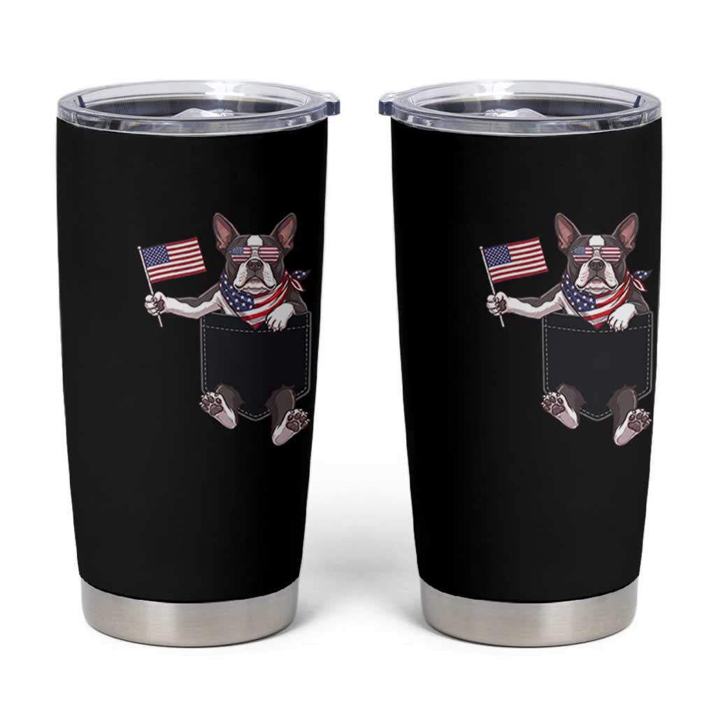 Funny Patriotic French Bulldog in Pocket Graphic Tumbler Cup Cute Frenchie Waving US Flag Sunglasses Faux Summer