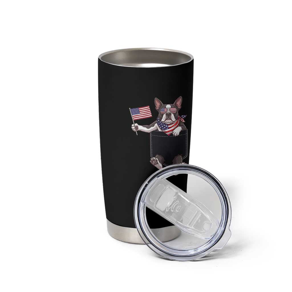 Funny Patriotic French Bulldog in Pocket Graphic Tumbler Cup Cute Frenchie Waving US Flag Sunglasses Faux Summer