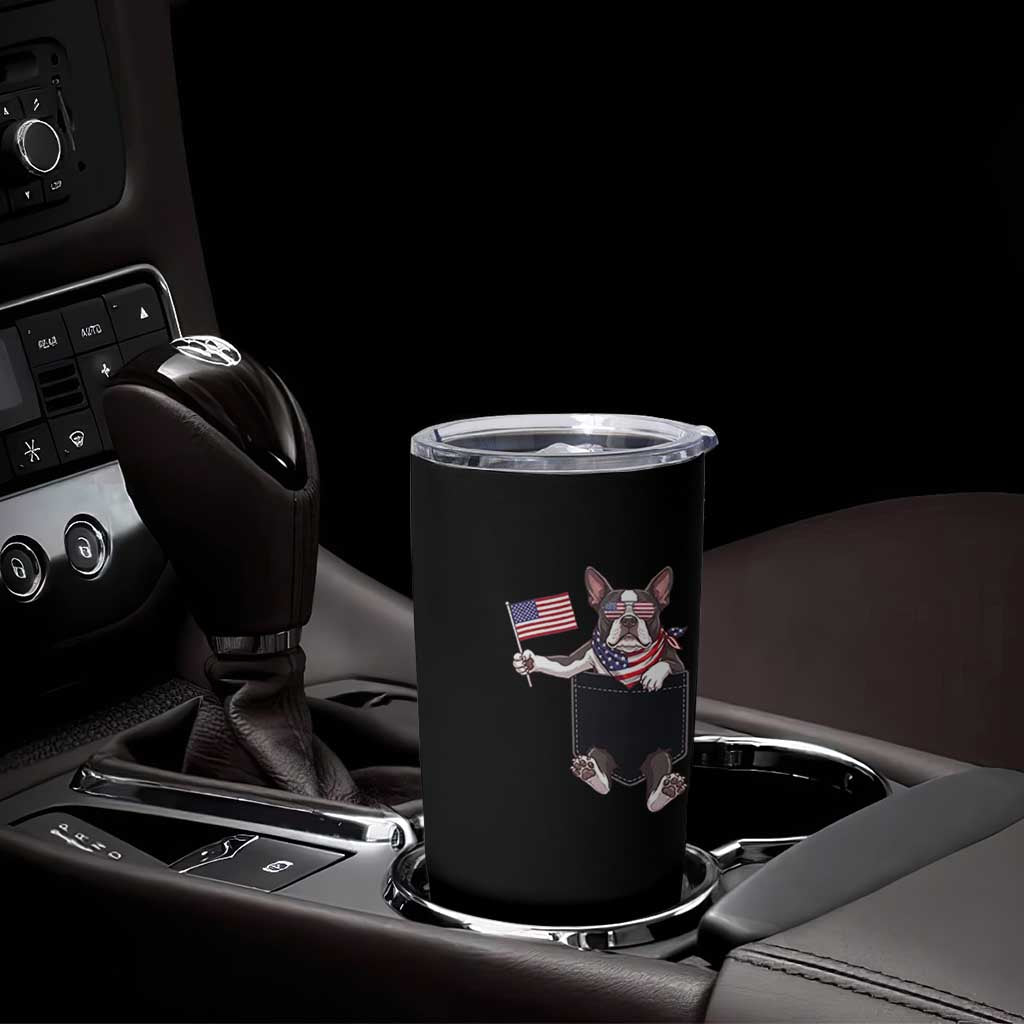 Funny Patriotic French Bulldog in Pocket Graphic Tumbler Cup Cute Frenchie Waving US Flag Sunglasses Faux Summer