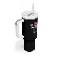Funny Patriotic French Bulldog in Pocket Graphic Tumbler With Handle Cute Frenchie Waving US Flag Sunglasses Faux Summer