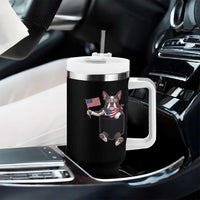 Funny Patriotic French Bulldog in Pocket Graphic Tumbler With Handle Cute Frenchie Waving US Flag Sunglasses Faux Summer