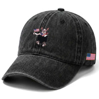 Funny Patriotic French Bulldog in Pocket Graphic Washed Cotton Baseball Cap Cute Frenchie Waving US Flag Sunglasses Faux Summer
