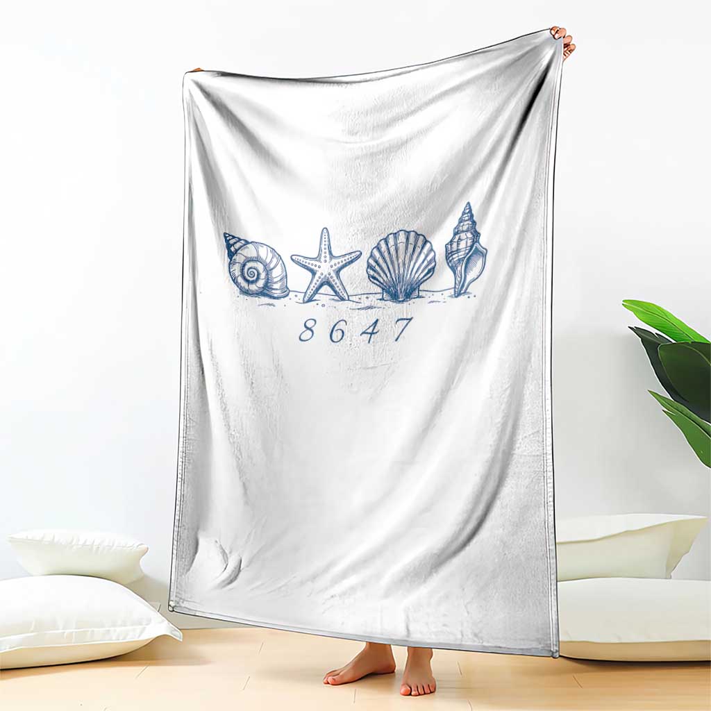 8647 Sea Shells Starfish Vintage Coastal Blue Line Graphic Throw Blanket Coded Political Satire