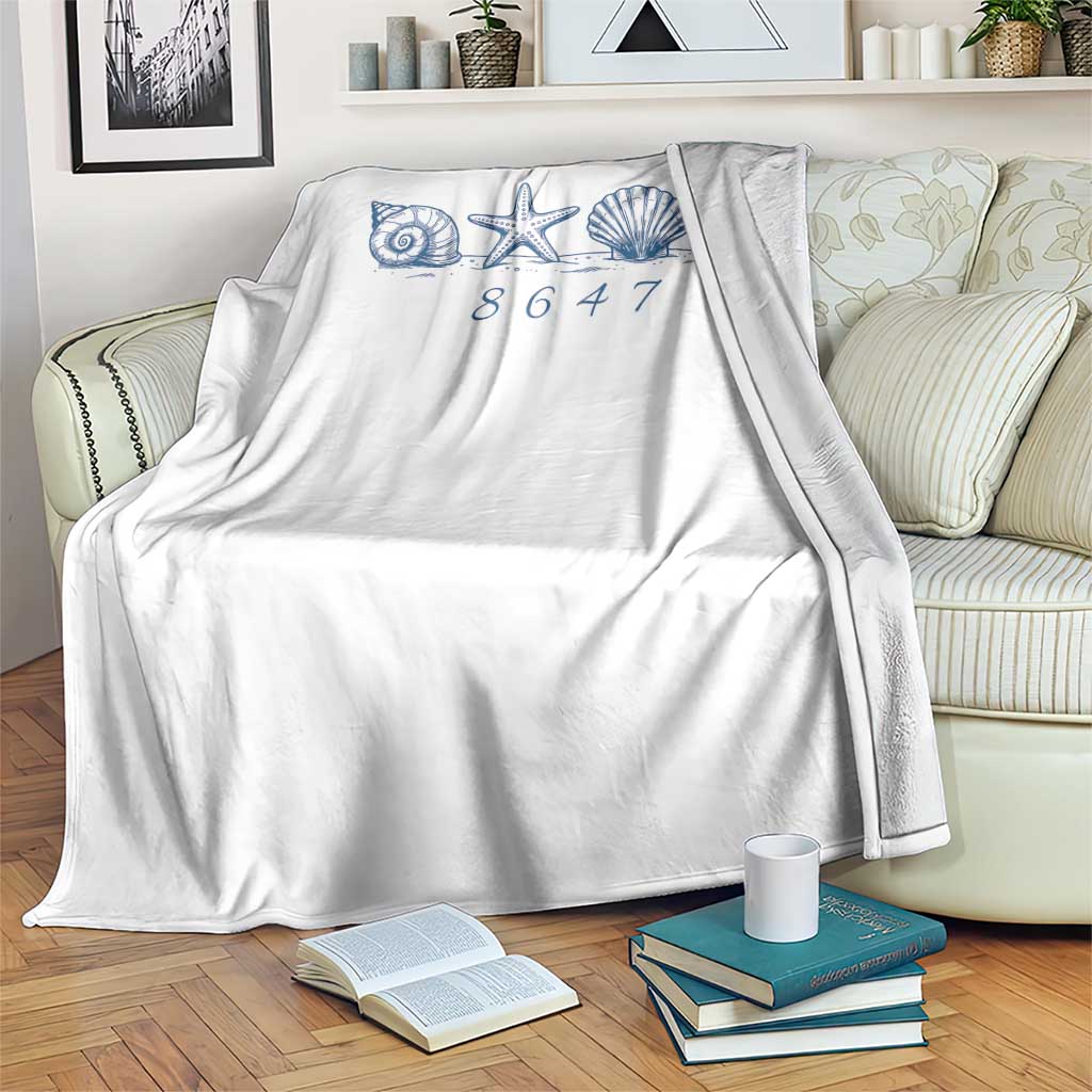 8647 Sea Shells Starfish Vintage Coastal Blue Line Graphic Throw Blanket Coded Political Satire