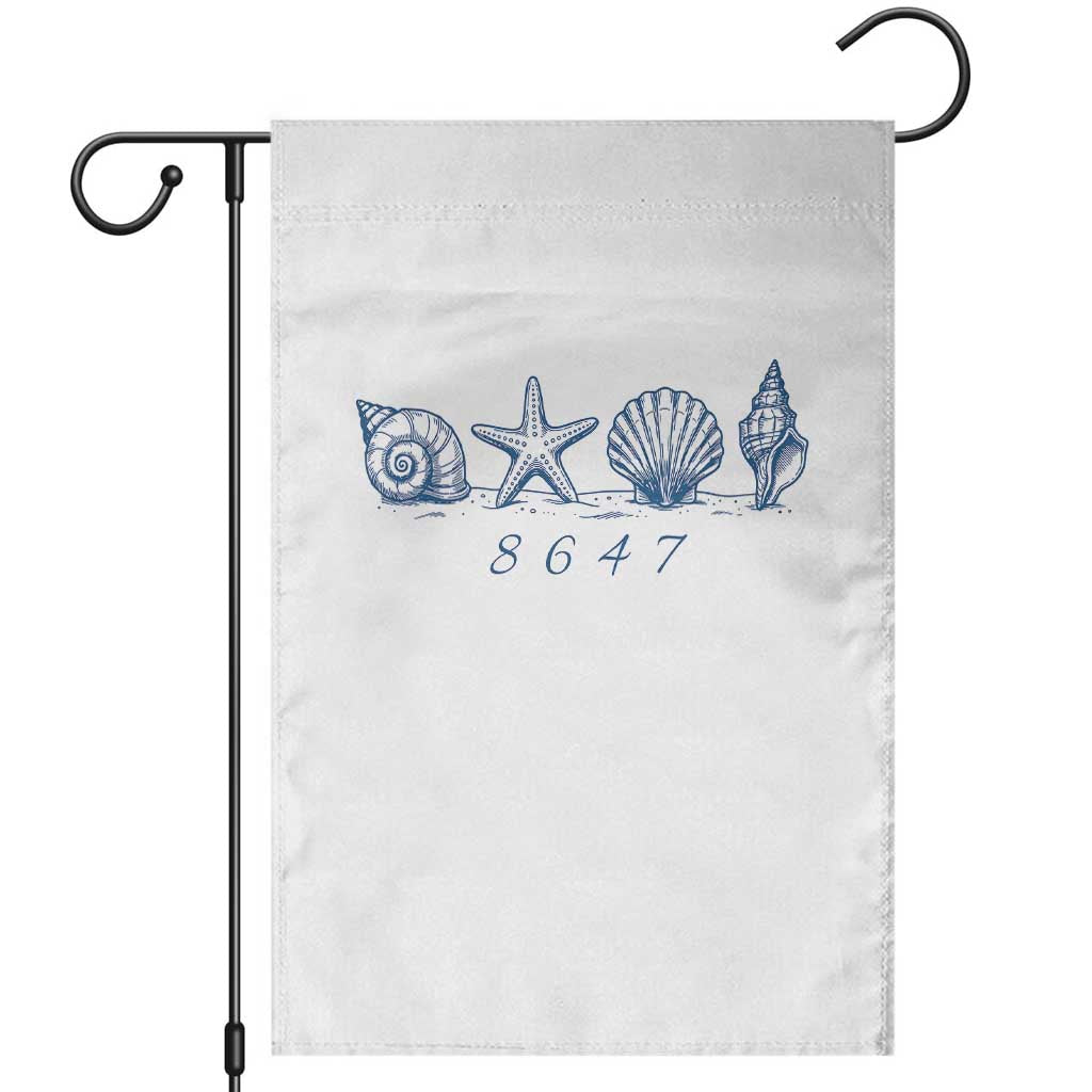 8647 Sea Shells Starfish Vintage Coastal Blue Line Graphic Garden Flag Coded Political Satire