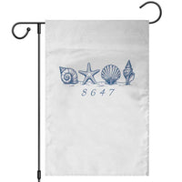 8647 Sea Shells Starfish Vintage Coastal Blue Line Graphic Garden Flag Coded Political Satire