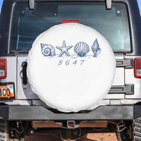 8647 Sea Shells Starfish Vintage Coastal Blue Line Graphic Spare Tire Cover Coded Political Satire