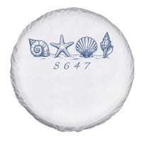 8647 Sea Shells Starfish Vintage Coastal Blue Line Graphic Spare Tire Cover Coded Political Satire