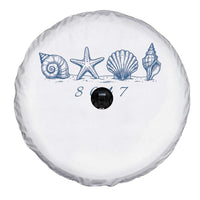 8647 Sea Shells Starfish Vintage Coastal Blue Line Graphic Spare Tire Cover Coded Political Satire