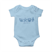 8647 Sea Shells Starfish Vintage Coastal Blue Line Graphic Baby Onesie Coded Political Satire