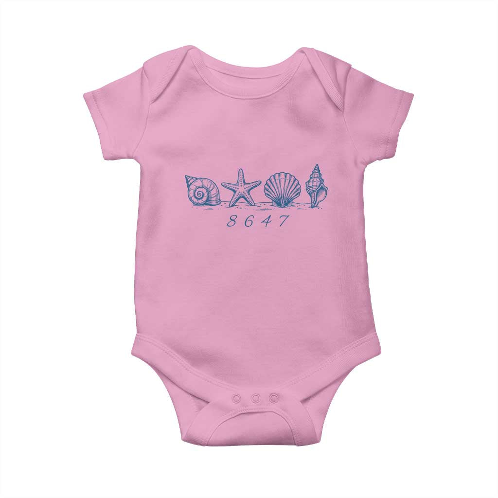 8647 Sea Shells Starfish Vintage Coastal Blue Line Graphic Baby Onesie Coded Political Satire
