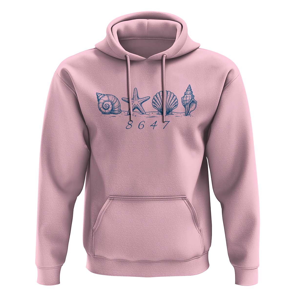 8647 Sea Shells Starfish Vintage Coastal Blue Line Graphic Hoodie Coded Political Satire
