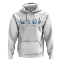 8647 Sea Shells Starfish Vintage Coastal Blue Line Graphic Hoodie Coded Political Satire