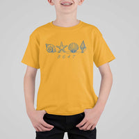 8647 Sea Shells Starfish Vintage Coastal Blue Line Graphic T Shirt For Kid Coded Political Satire