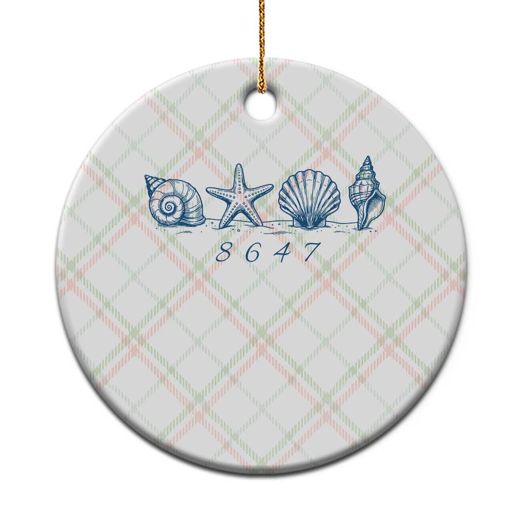 8647 Sea Shells Starfish Vintage Coastal Blue Line Graphic Ceramic Ornament Coded Political Satire