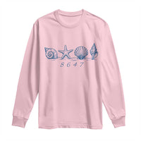 8647 Sea Shells Starfish Vintage Coastal Blue Line Graphic Long Sleeve Shirt Coded Political Satire