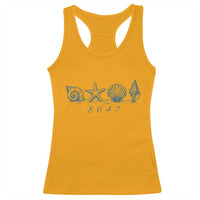 8647 Sea Shells Starfish Vintage Coastal Blue Line Graphic Racerback Tank Top Coded Political Satire