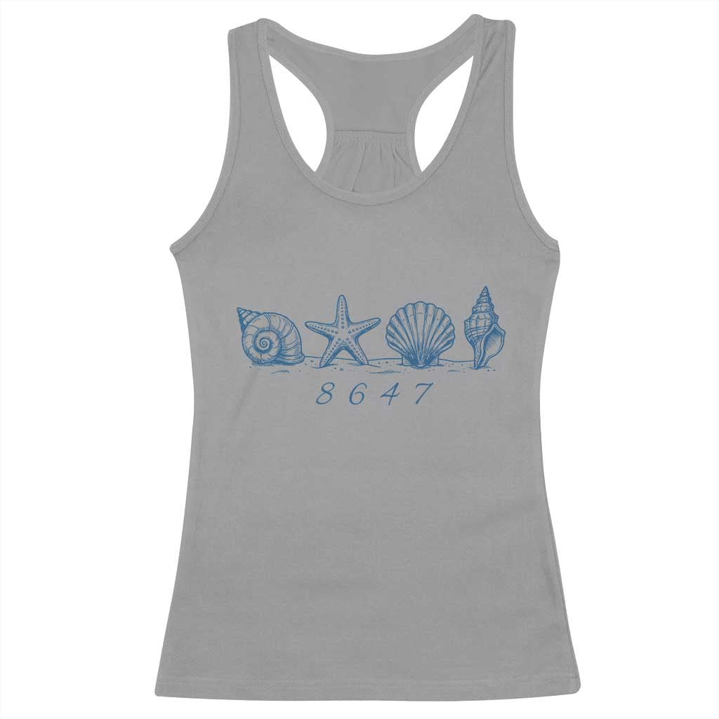 8647 Sea Shells Starfish Vintage Coastal Blue Line Graphic Racerback Tank Top Coded Political Satire