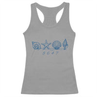 8647 Sea Shells Starfish Vintage Coastal Blue Line Graphic Racerback Tank Top Coded Political Satire