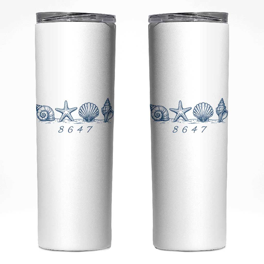 8647 Sea Shells Starfish Vintage Coastal Blue Line Graphic Skinny Tumbler Coded Political Satire