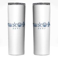 8647 Sea Shells Starfish Vintage Coastal Blue Line Graphic Skinny Tumbler Coded Political Satire
