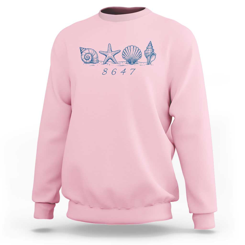 8647 Sea Shells Starfish Vintage Coastal Blue Line Graphic Sweatshirt Coded Political Satire