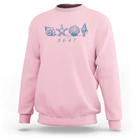 8647 Sea Shells Starfish Vintage Coastal Blue Line Graphic Sweatshirt Coded Political Satire