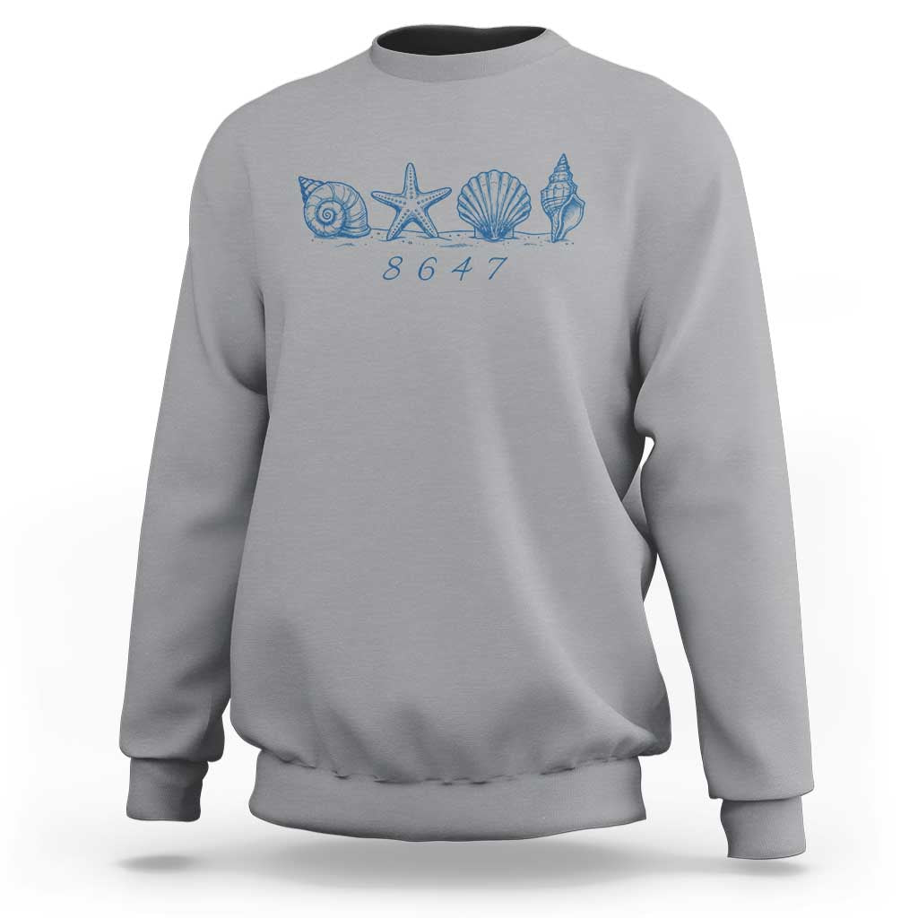 8647 Sea Shells Starfish Vintage Coastal Blue Line Graphic Sweatshirt Coded Political Satire