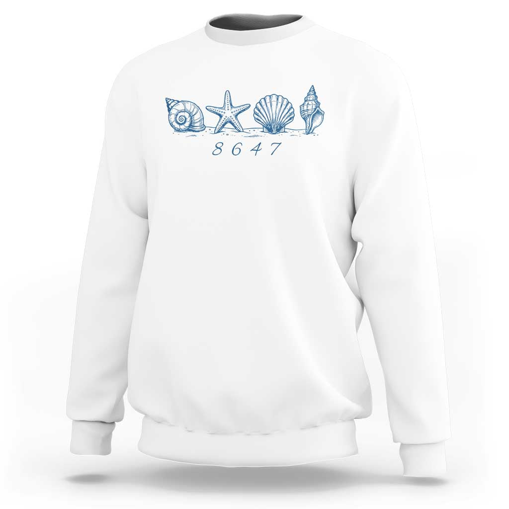 8647 Sea Shells Starfish Vintage Coastal Blue Line Graphic Sweatshirt Coded Political Satire