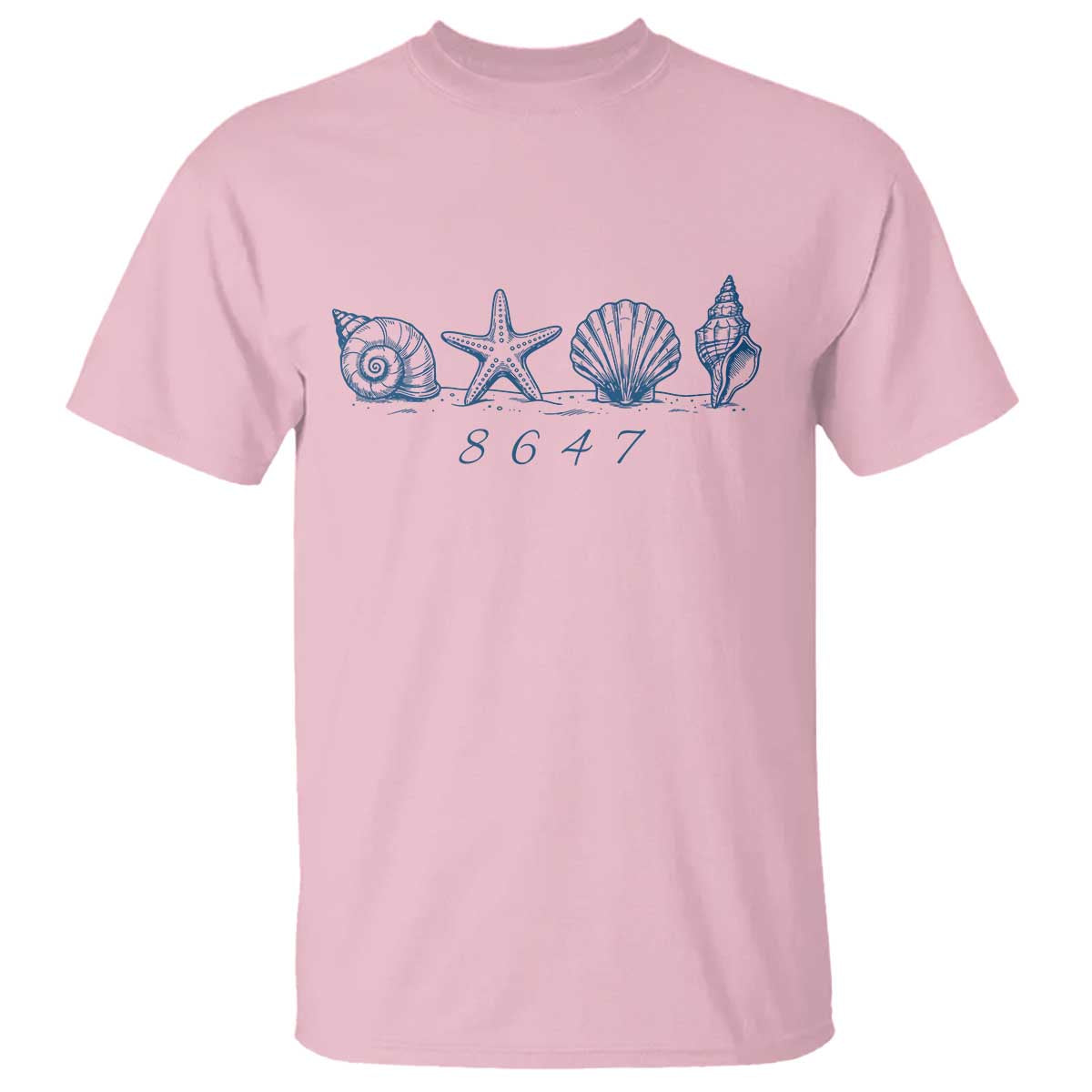 8647 Sea Shells Starfish Vintage Coastal Blue Line Graphic T Shirt Coded Political Satire