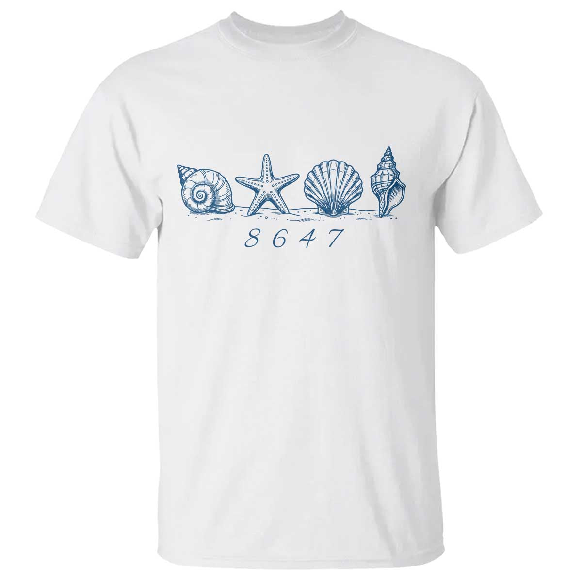 8647 Sea Shells Starfish Vintage Coastal Blue Line Graphic T Shirt Coded Political Satire