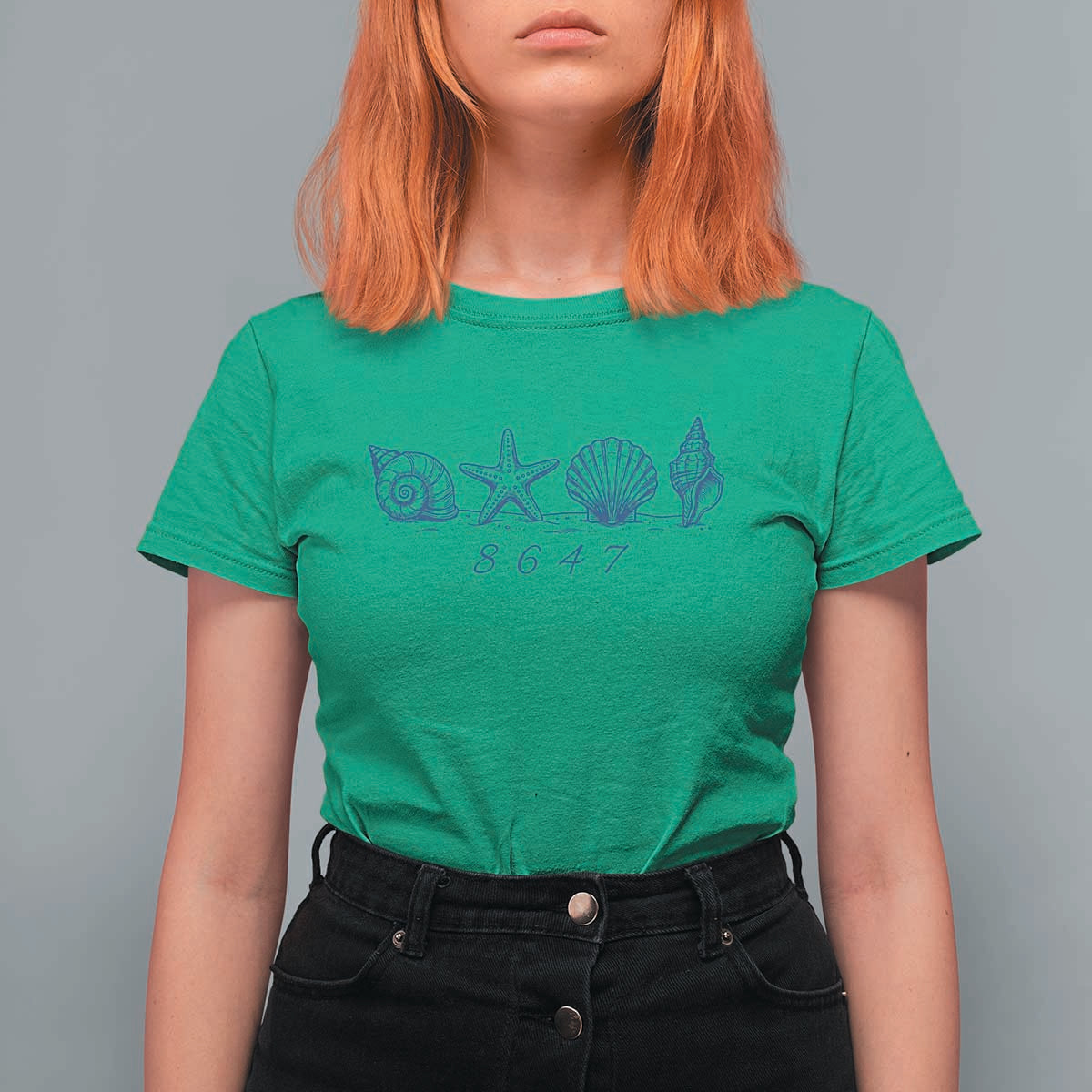 8647 Sea Shells Starfish Vintage Coastal Blue Line Graphic T Shirt For Women Coded Political Satire