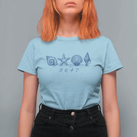 8647 Sea Shells Starfish Vintage Coastal Blue Line Graphic T Shirt For Women Coded Political Satire