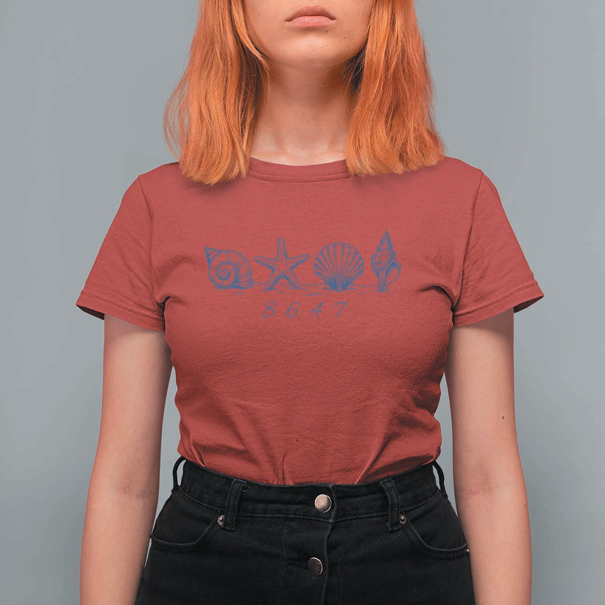 8647 Sea Shells Starfish Vintage Coastal Blue Line Graphic T Shirt For Women Coded Political Satire