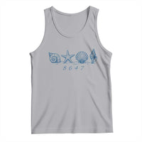 8647 Sea Shells Starfish Vintage Coastal Blue Line Graphic Tank Top Coded Political Satire