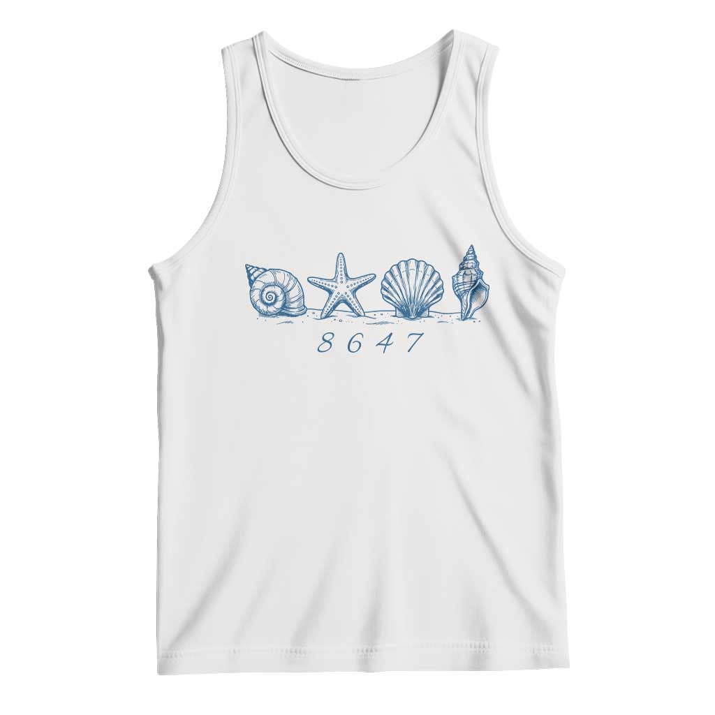 8647 Sea Shells Starfish Vintage Coastal Blue Line Graphic Tank Top Coded Political Satire