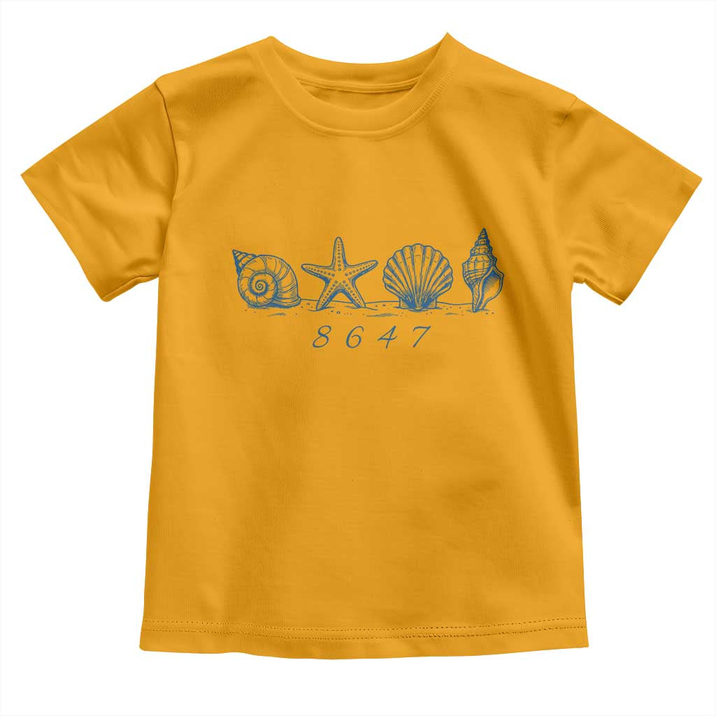 8647 Sea Shells Starfish Vintage Coastal Blue Line Graphic Toddler T Shirt Coded Political Satire
