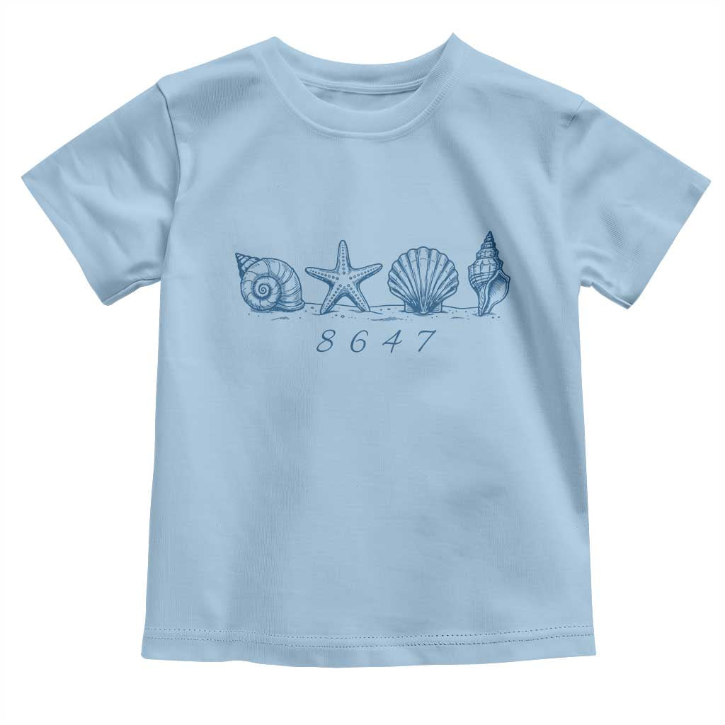 8647 Sea Shells Starfish Vintage Coastal Blue Line Graphic Toddler T Shirt Coded Political Satire