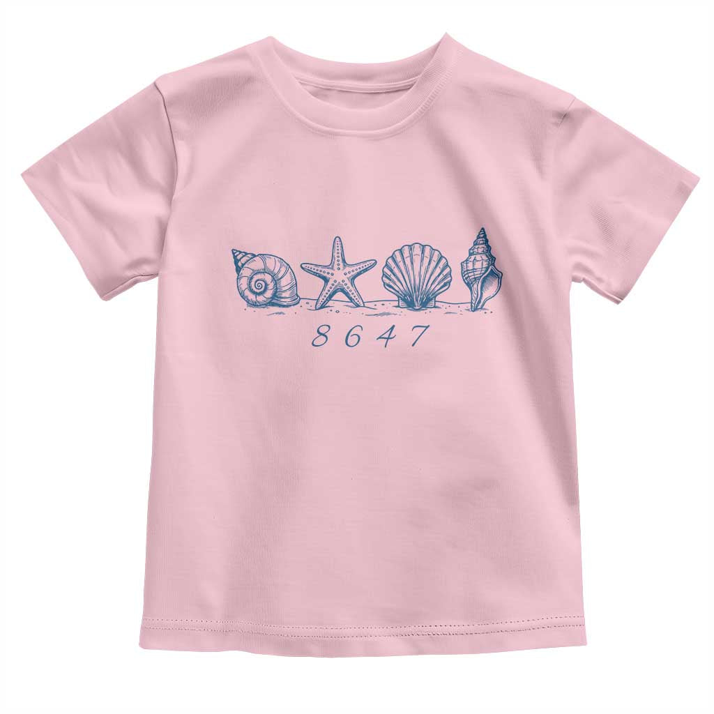 8647 Sea Shells Starfish Vintage Coastal Blue Line Graphic Toddler T Shirt Coded Political Satire