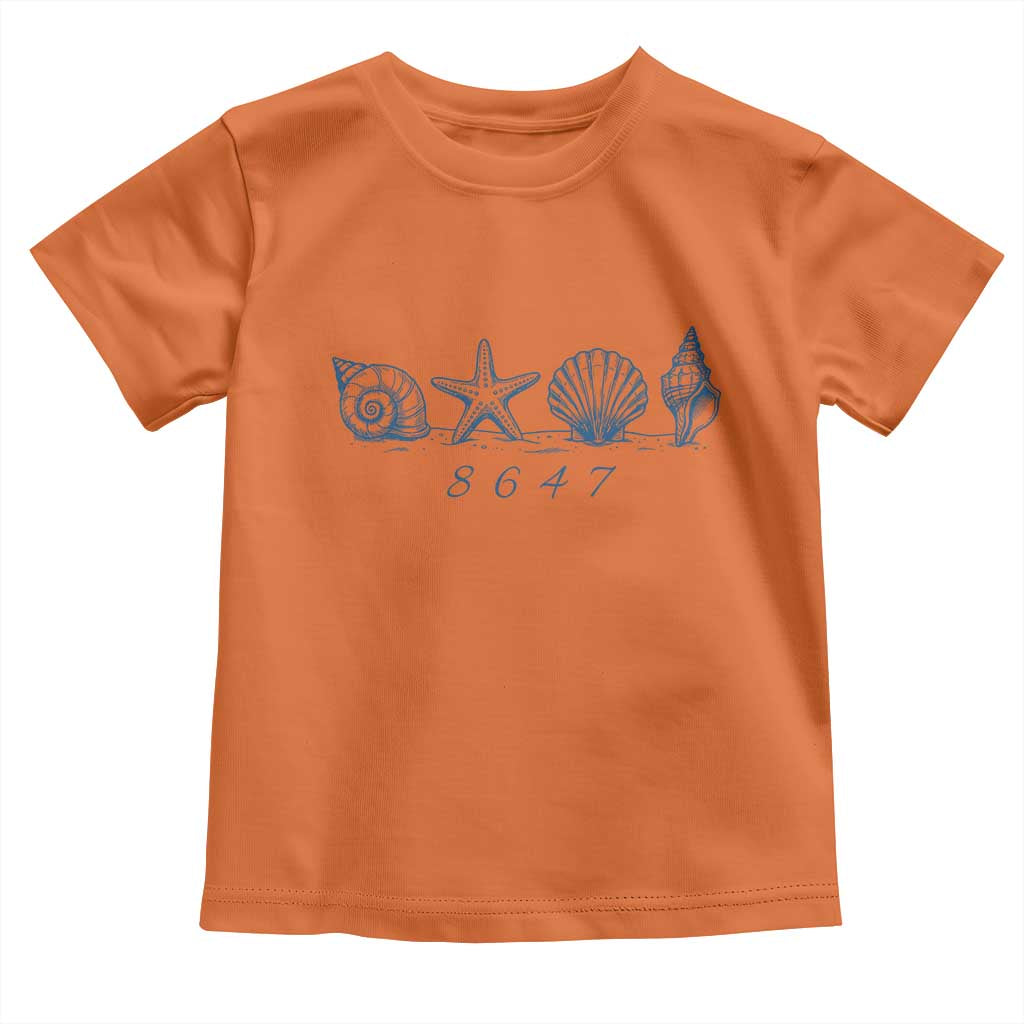 8647 Sea Shells Starfish Vintage Coastal Blue Line Graphic Toddler T Shirt Coded Political Satire
