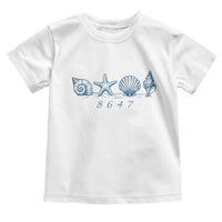 8647 Sea Shells Starfish Vintage Coastal Blue Line Graphic Toddler T Shirt Coded Political Satire