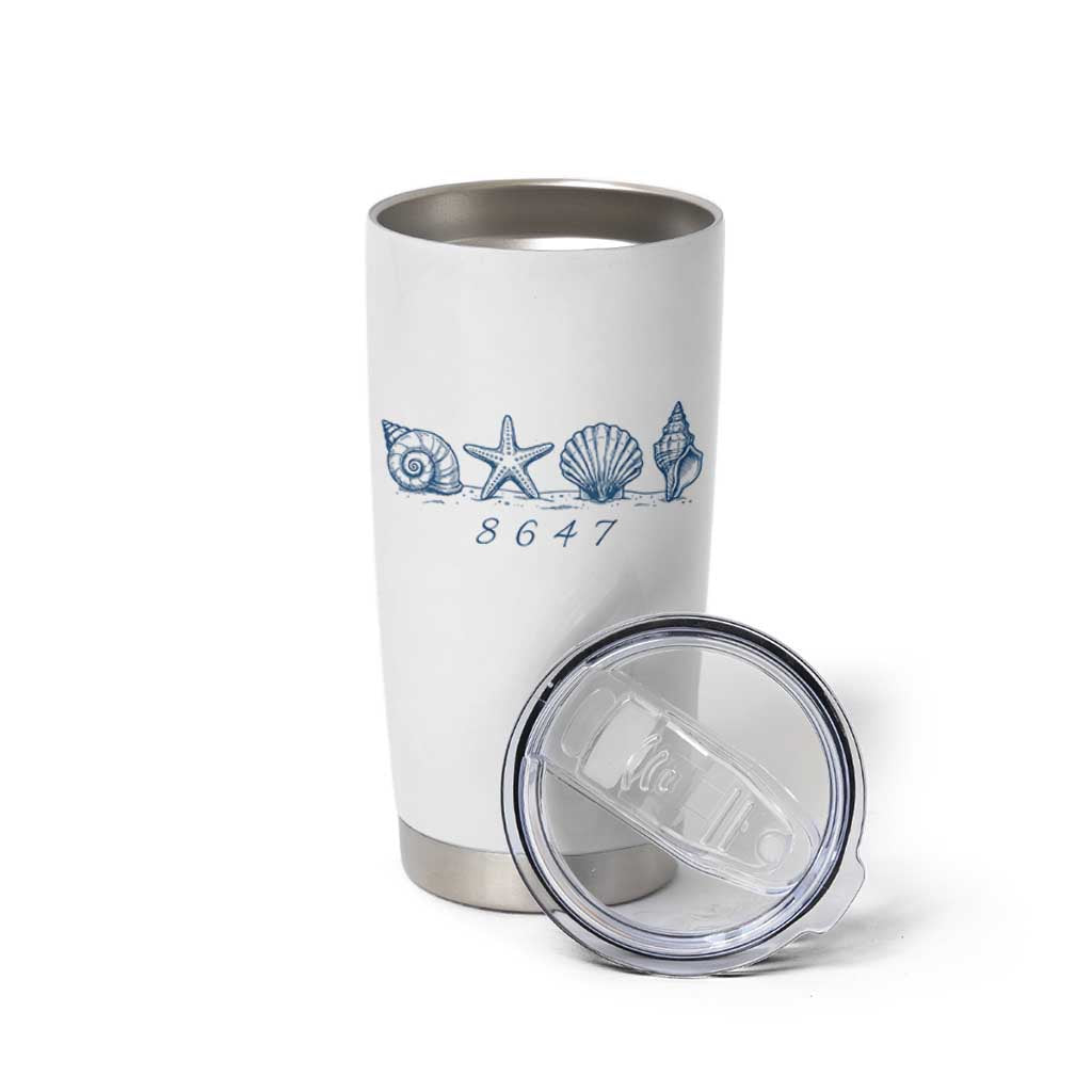 8647 Sea Shells Starfish Vintage Coastal Blue Line Graphic Tumbler Cup Coded Political Satire