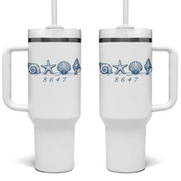 8647 Sea Shells Starfish Vintage Coastal Blue Line Graphic Tumbler With Handle Coded Political Satire