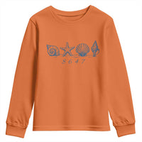 8647 Sea Shells Starfish Vintage Coastal Blue Line Graphic Youth Sweatshirt Coded Political Satire