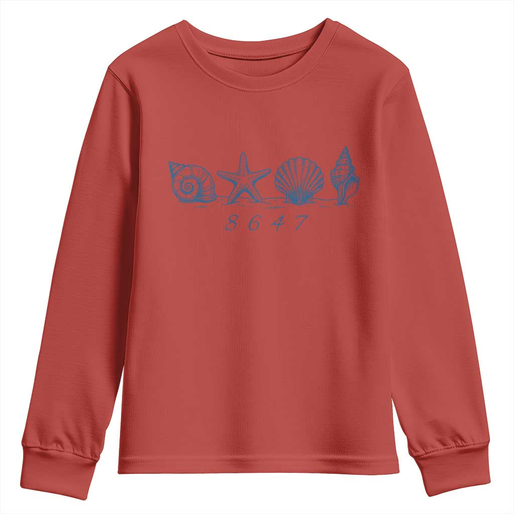 8647 Sea Shells Starfish Vintage Coastal Blue Line Graphic Youth Sweatshirt Coded Political Satire