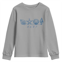 8647 Sea Shells Starfish Vintage Coastal Blue Line Graphic Youth Sweatshirt Coded Political Satire